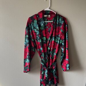 Victoria's Secret Red and Green Floral Robe Vintage